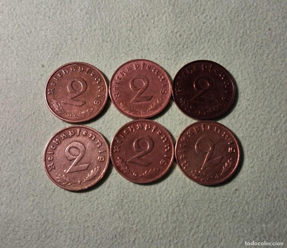 Monedas antiguas de Europa: 2 Reichspfennig 1938 Lote 6 monedas TERCER REICH
