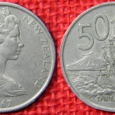 Monedas antiguas de Oceanía: NUEVA ZELANDA 50 CENTAVOS, 1967 - KRAUSE KM# 37 - PESO 14 GR - 32 MM DIAMETRO - ENDEAVOUR