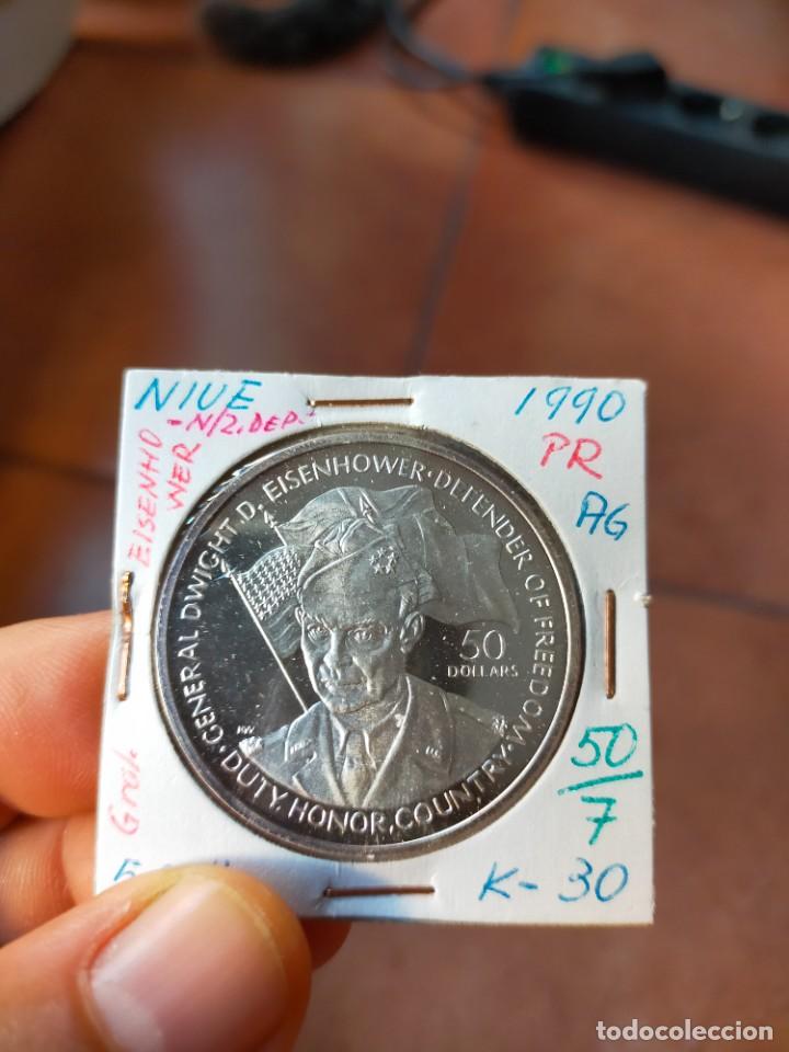 Monedas antiguas de Oceanía: MONEDA DE 50 CINCUENTA DOLLARS DOLARES NIUE 1990 PRUEBA PLATA GENERAL EISENHOWER - Foto 1 - 266190433