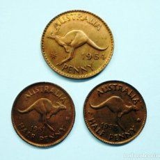 Monedas antiguas de Oceanía: AUSTRALIA, MONEDA DE 1 PENIQUE Y DOS DE 1/2 DIFERENTES. Lote 289323813