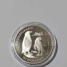 Monedas antiguas de Oceanía: COOK ISLAS. 50 DOLARES 1991. PINGÜINOS. PLATA. PROOF. EN CAPSULA.