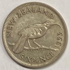 Monedas antiguas de Oceanía: NUEVA ZELANDA, MONEDA DE 6 PENIQUES, AÑO 1933. Lote 311871863