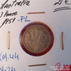 Monedas antiguas de Oceanía: MONEDA DE PLATA DE AUSTRALIA, L - LONDRES, 3 PENCE DE 1951, BUEN EJEMPLAR, VER FOTOS.. Lote 321780918