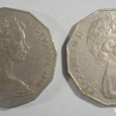 Monedas antiguas de Oceanía: LOTE DE 2 MONEDAS ISABEL II AUSTRALIA 50 CENTS, 1979 1980, VER FOTOS. Lote 363928431