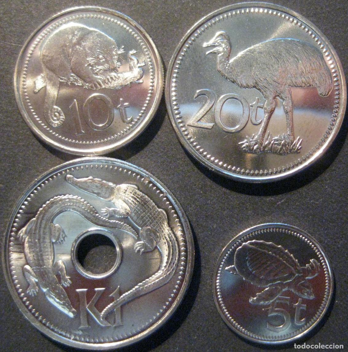 Monedas antiguas de Ocean&iacute;a: Papua Nueva Guinea, Set de 4 monedas: 5, 10 y 20 Toea + 1 Kina. / Fauna 2009-10./ Sin Circular.