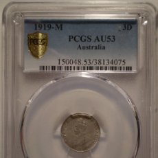Monedas antiguas de Oceanía: 16SAC AUSTRALIA 1919 M SILVER 3 PENCE PCGS AU53