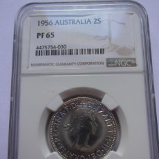 Monedas antiguas de Oceanía: 25SCX20 AUSTRALIA 1956 SILVER PROOF FLORIN PCGS PF65. VERY SCARCE. MINTAGE 1500