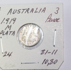 Monedas antiguas de Oceanía: MONEDA DE PLATA DE 3 PENCE DE 1919 M KM 24 DE AUSTRALIA EN BC+