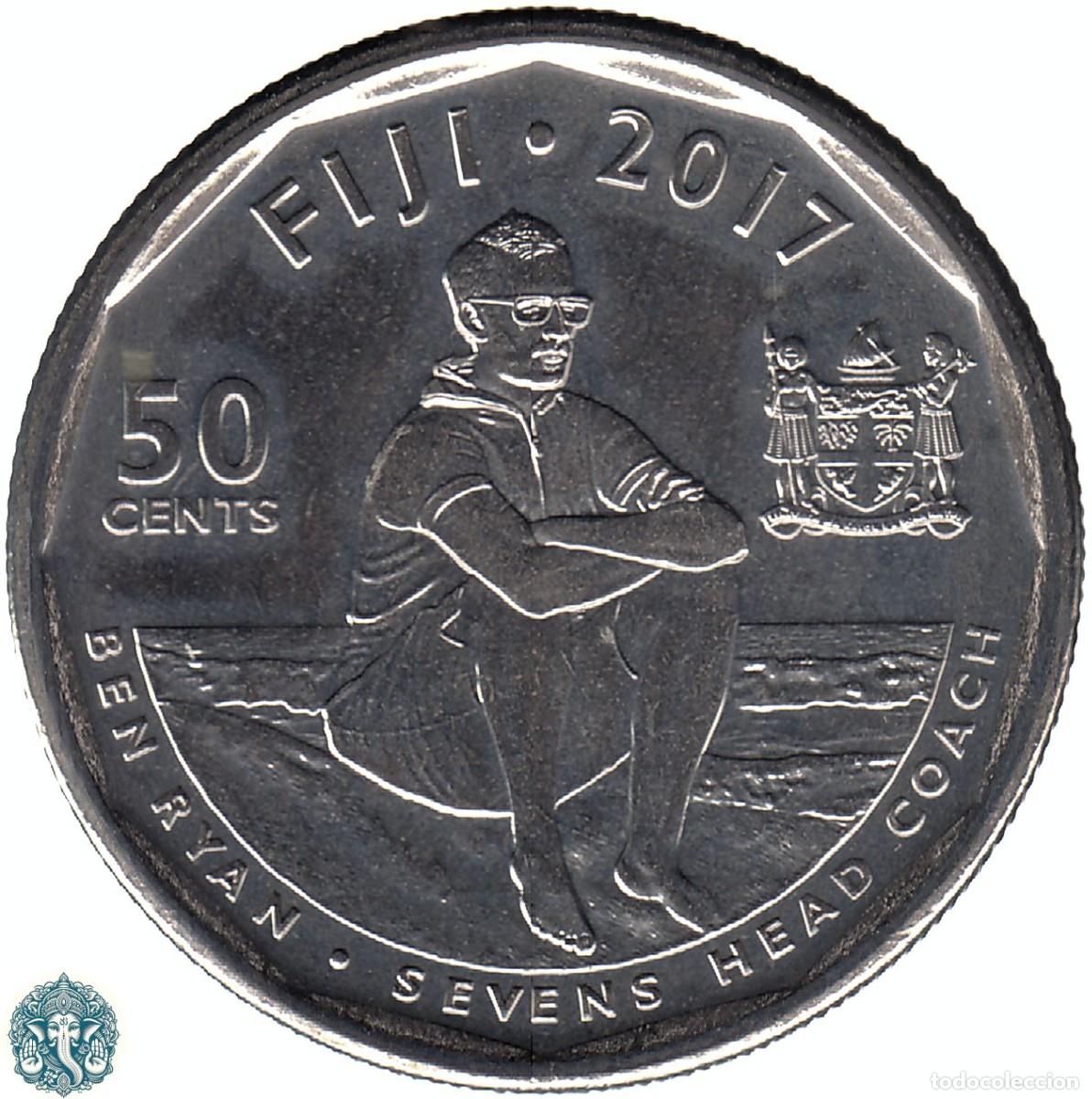 Alte M&uuml;nzen aus Ozeanien: FIYI 50 Centavos 2017 Campeones de Rugby a 7 Olimpiadas de 2016 FIJI KM#528