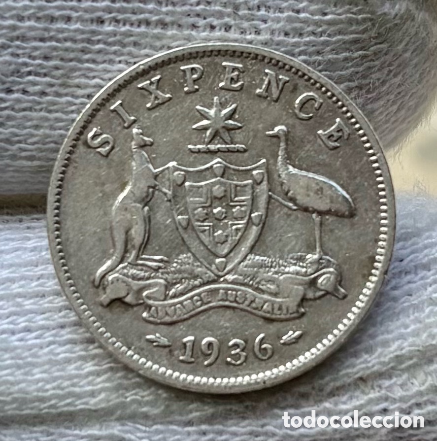 Monedas antiguas de Ocean&iacute;a: Moneda PLATA AUSTRALIA 6 Peniques 1936. Jorge V. Pence