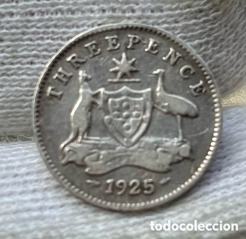 Monedas antiguas de Ocean&iacute;a: Moneda PLATA AUSTRALIA 3 Peniques 1925. Jorge V. Pence