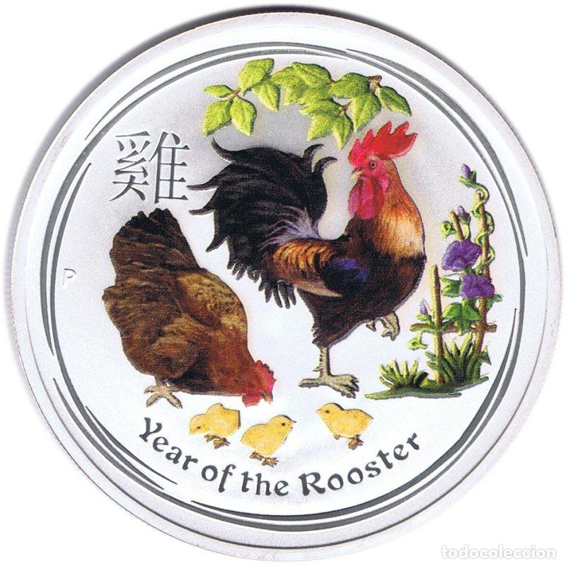 Monedas antiguas de Ocean&iacute;a: AUSTRALIA 1$ ONZA DE PLATA COLOR 2017 SERIE LUNAR II A&Ntilde;O DEL GALLO ROOSTER