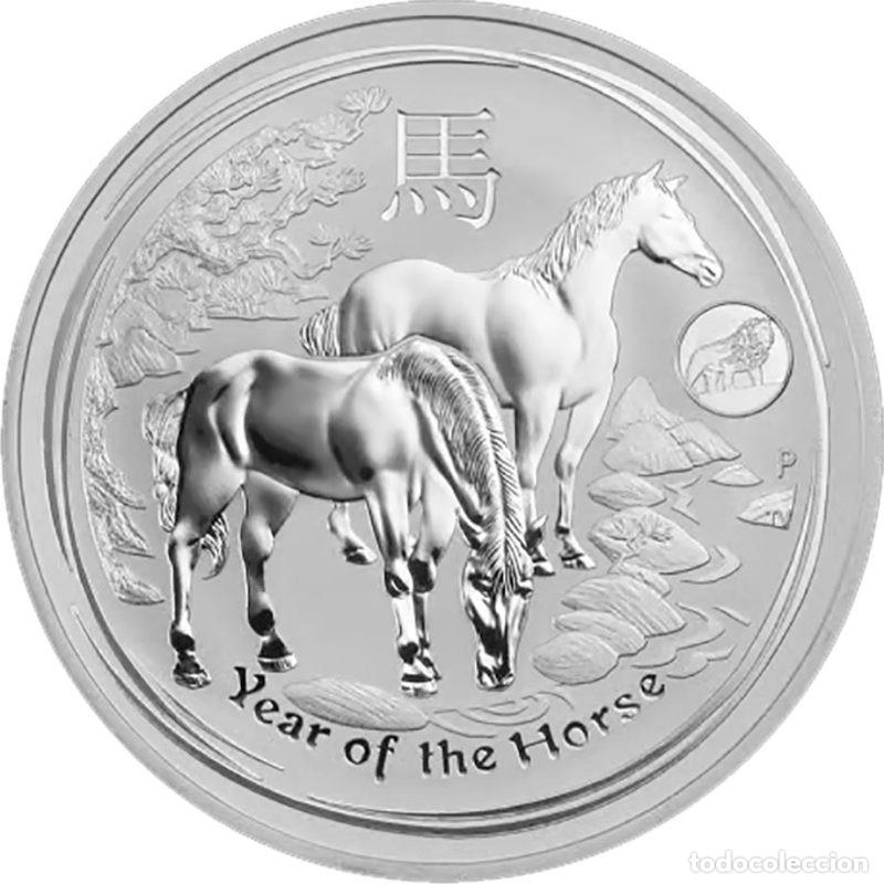 Monedas antiguas de Ocean&iacute;a: AUSTRALIA 1$ ONZA DE PLATA 2014 SERIE LUNAR II CABALLO MARCA LEON