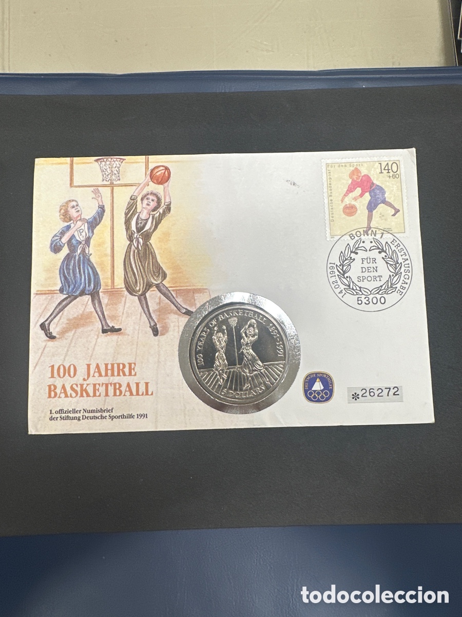 Monedas antiguas de Ocean&iacute;a: Moneda de Niue de 5 dollars 100 a&ntilde;os de baloncesto a&ntilde;o 1991 sin circular
