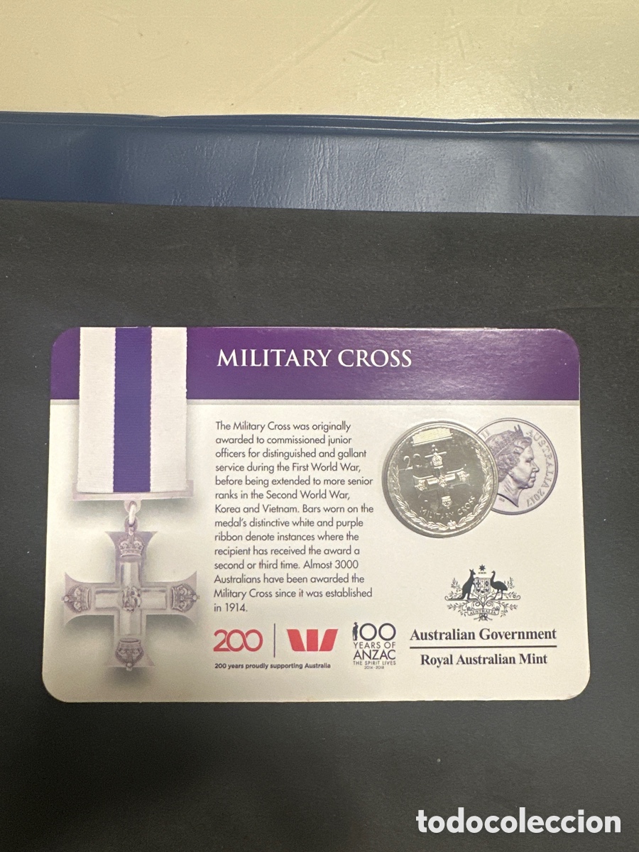 Monedas antiguas de Ocean&iacute;a: Cartera de Australia con moneda de 20 centavos colecci&oacute;n motivo medallas militares de honor