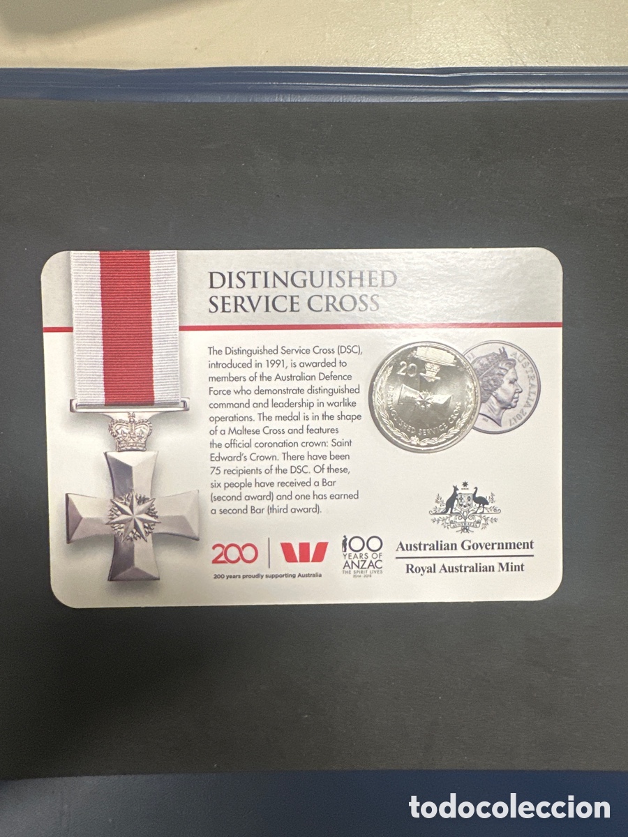 Monedas antiguas de Ocean&iacute;a: Cartera de Australia con moneda de 20 centavos colecci&oacute;n motivo medallas militares de honor a&ntilde;o 2017