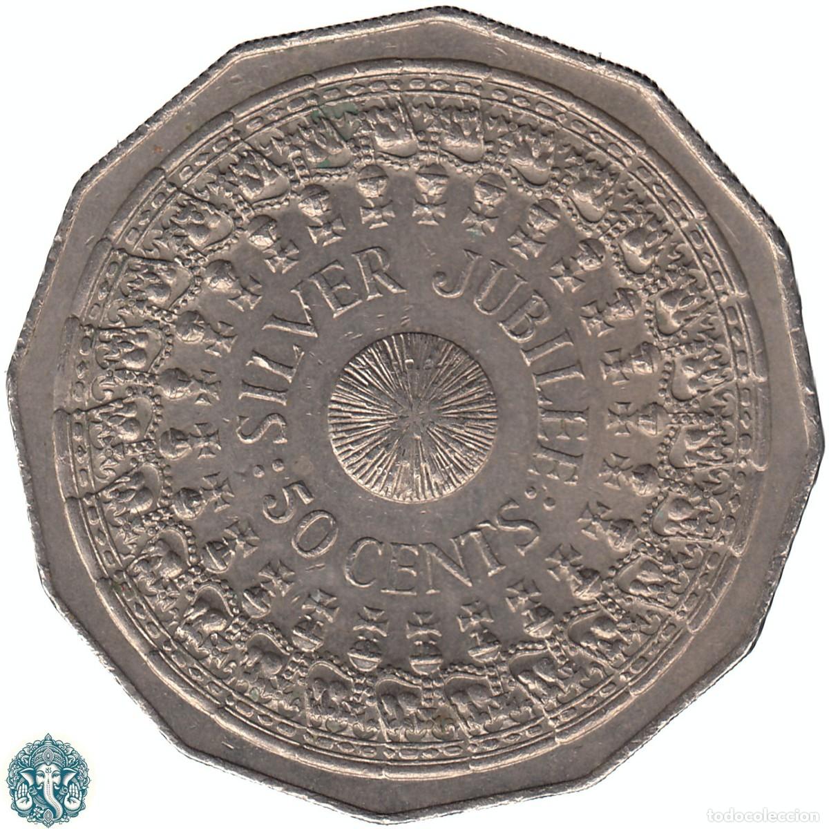 Monedas antiguas de Ocean&iacute;a: AUSTRALIA 50 Centavos 1977 25 aniversario de la Coronaci&oacute;n de la Reina Isabel II KM#70