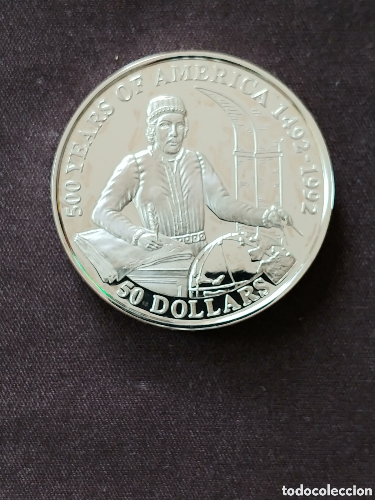 Monedas antiguas de Ocean&iacute;a: Cook Islands, &rdquo;500&deg; Aniversario Descubrimiento de America&rdquo;, 50 Dollars 1993, Ag .925 mls., 1 Oz, Pro