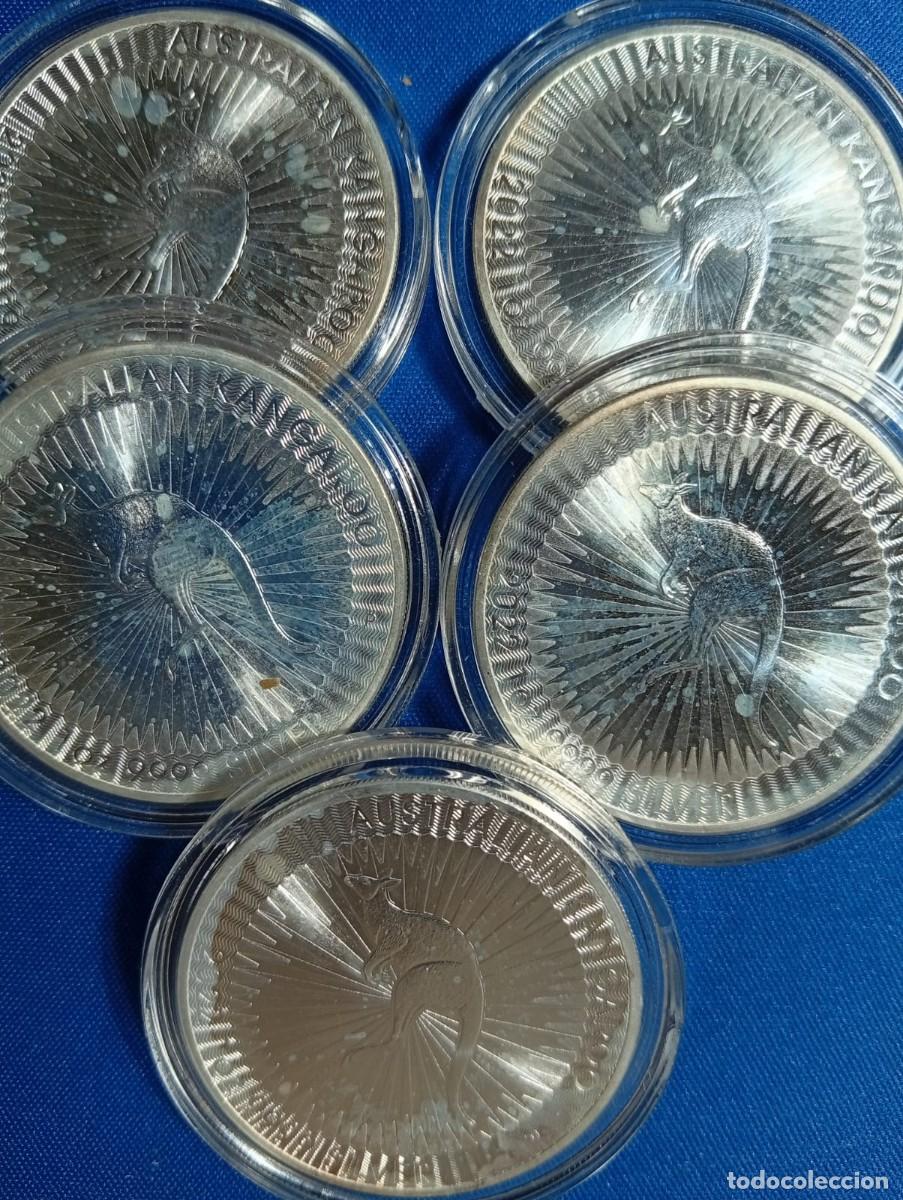 Monedas antiguas de Ocean&iacute;a: 5 oonzas de plata pura 9999 Canguro