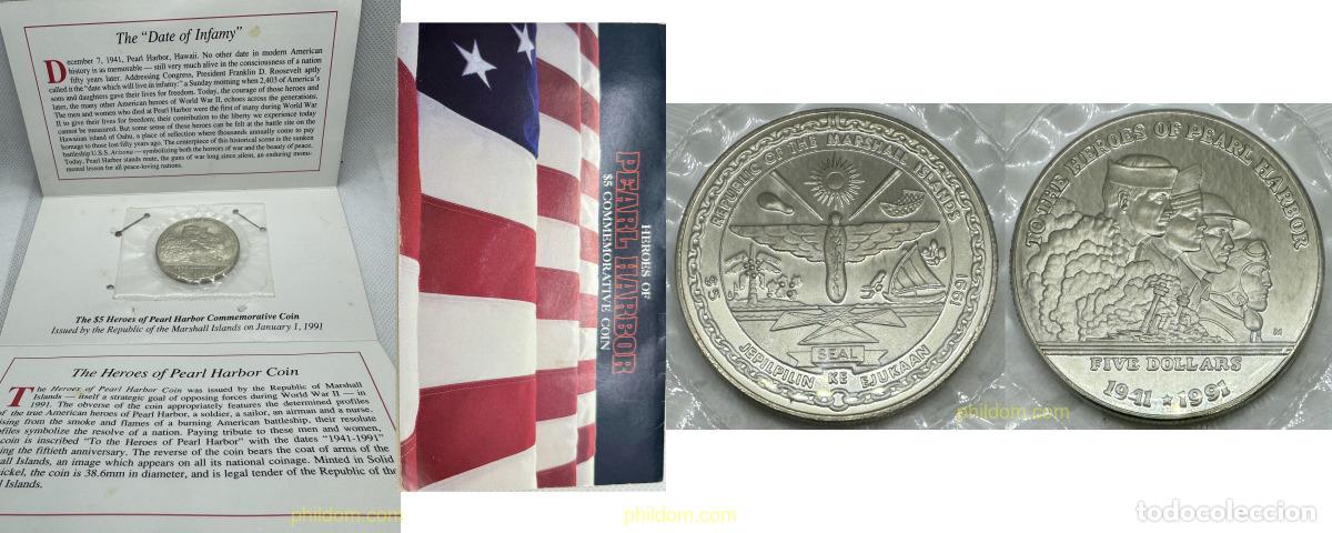 Monedas antiguas de Ocean&iacute;a: 3936 MARSHALL Islas 1991 MARSHALL ISLAND 5 DOLLARS PEARL HARBOR COMMEMORATIVE