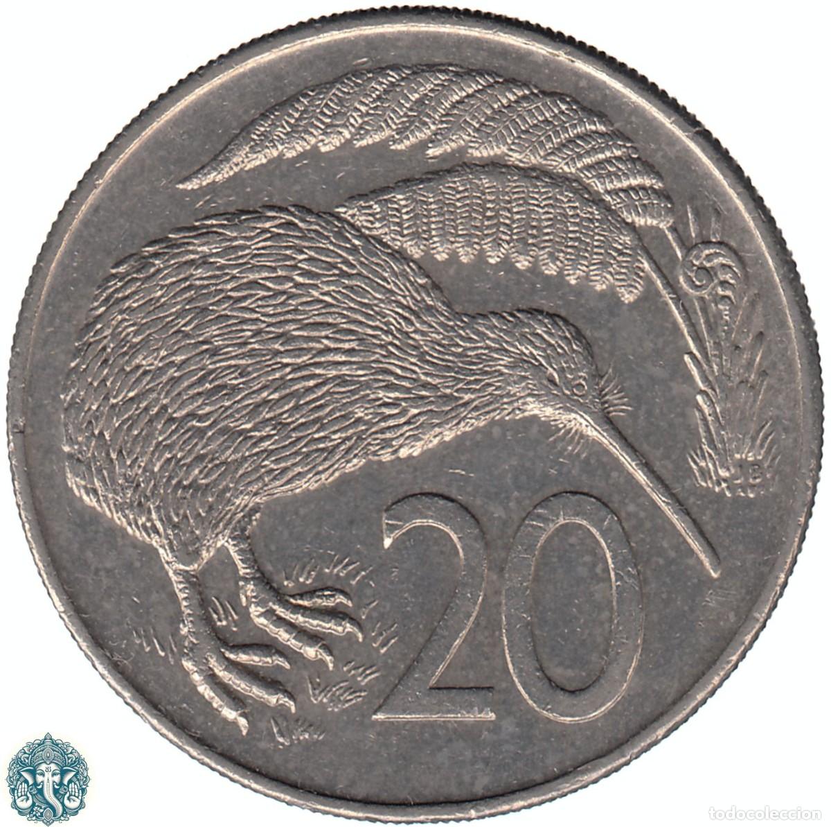 Monedas antiguas de Ocean&iacute;a: NUEVA ZELANDA 20 Centavos 1982 Kiwi KM#36