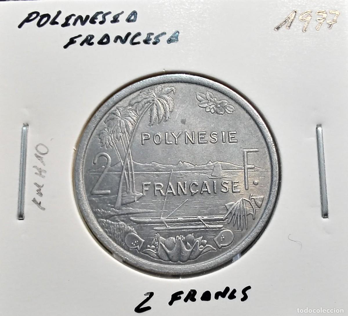 Monedas antiguas de Ocean&iacute;a: POLINESIA FRANCESA 2 FRANCOS / FRANCS 1977 KM#10 MBC+.