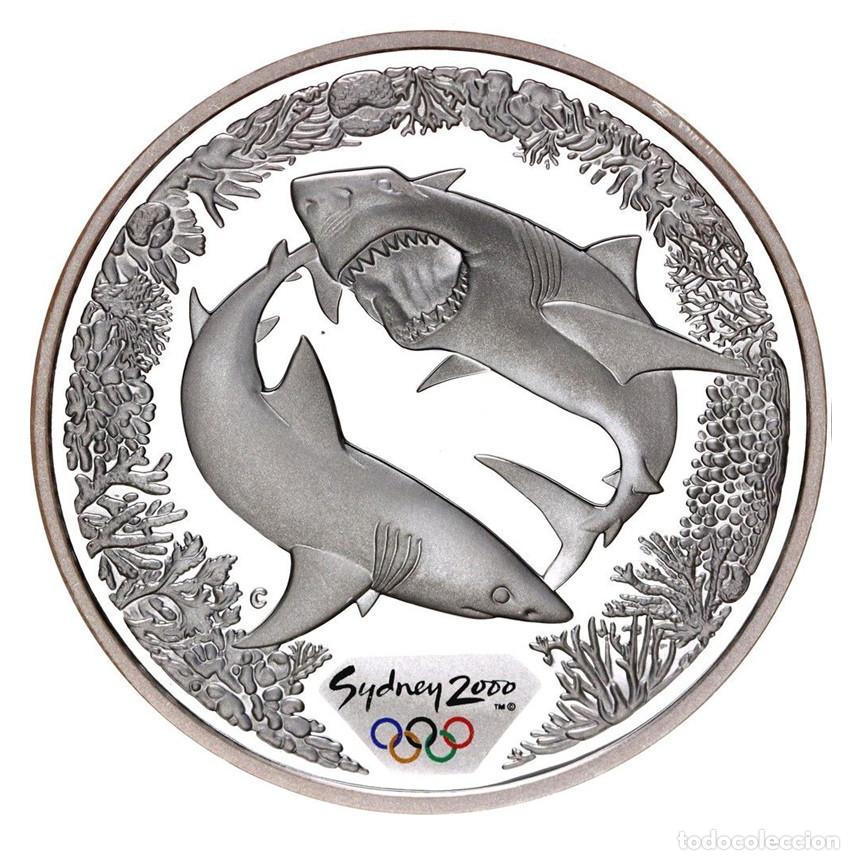 Monedas antiguas de Ocean&iacute;a: AUSTRALIA 5 dolares 2000 TIBURONES BLANCOS - Olimpiadas Sidney - 1 oz plata pura