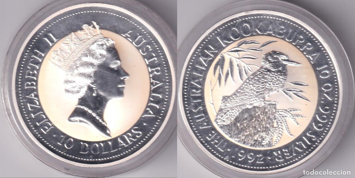 Monedas antiguas de Ocean&iacute;a: 1992.Kokaburra 10 oz.