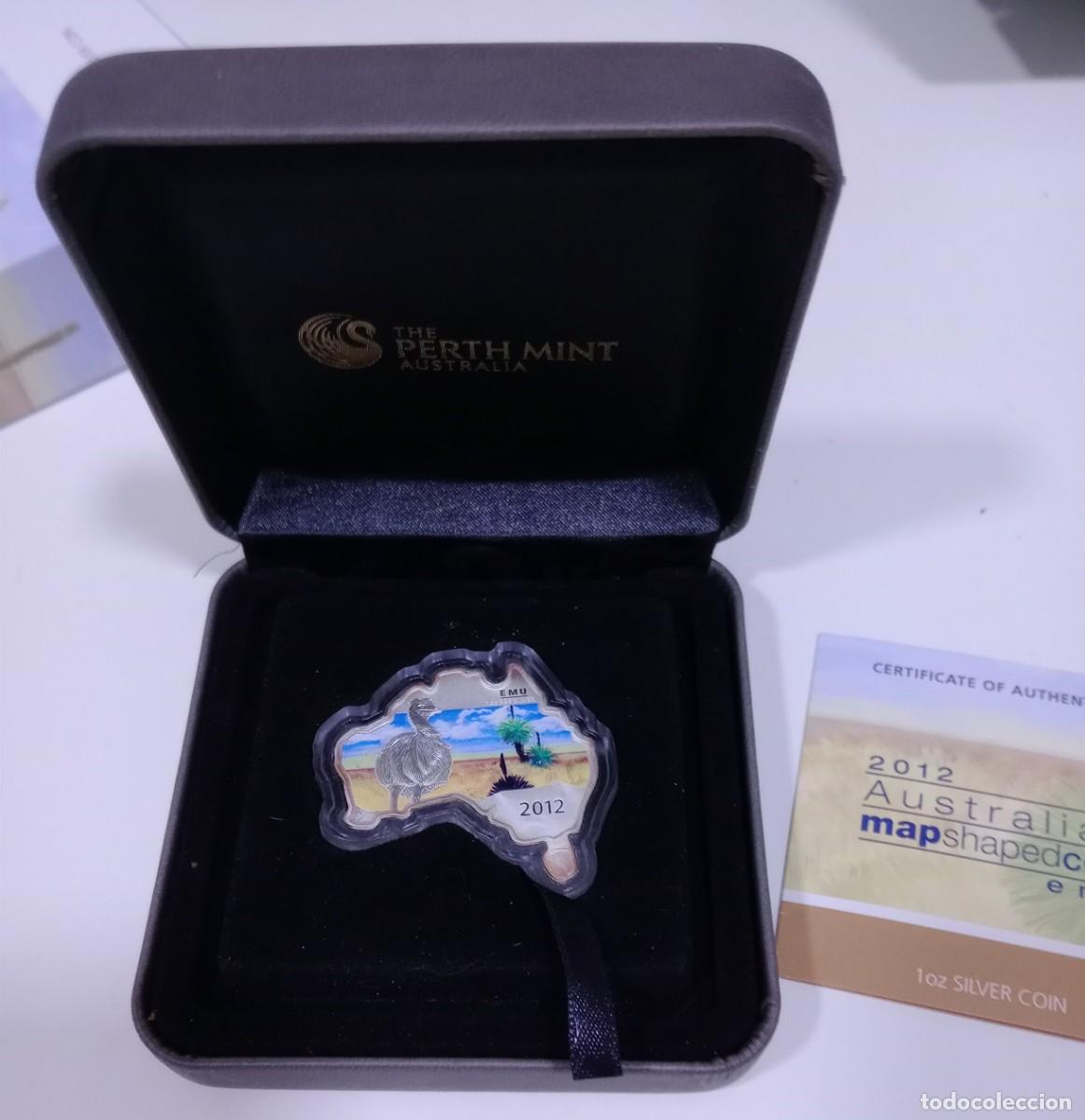 Monedas antiguas de Ocean&iacute;a: Moneda plata 1 onza emu formando silueta Australia 2012 Perth Mint limitada y numerada
