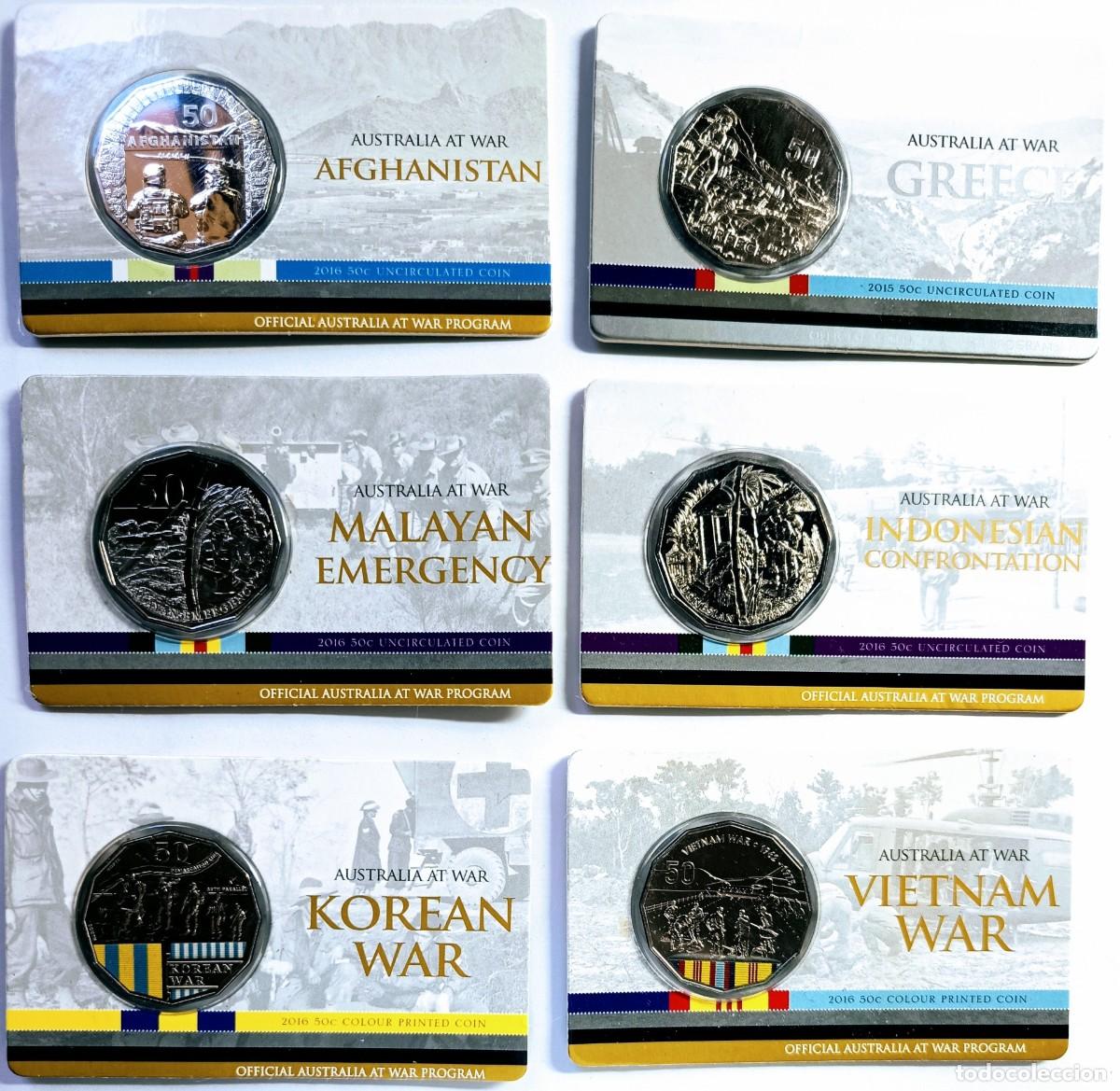 Monedas antiguas de Ocean&iacute;a: AUSTRALIA 12 MONEDAS DE 50 CENTS. 2015-2016. &ldquo;AUSTRALIA AT WAR&rdquo;. COBRE-N&Iacute;QUEL. RARAS