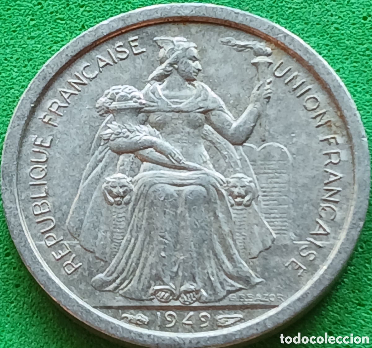 Monedas antiguas de Ocean&iacute;a: Nueva Caledonia 1 franco 1949 km#2