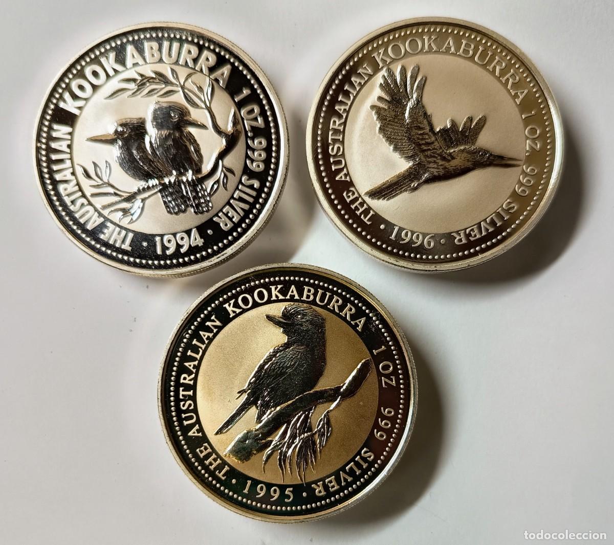 Monedas antiguas de Ocean&iacute;a: AUSTRALIA. 3 MONEDAS DE PLATA (0,999) DE LA SERIE KOOKABURRA. 1994, 1995 Y 1996.