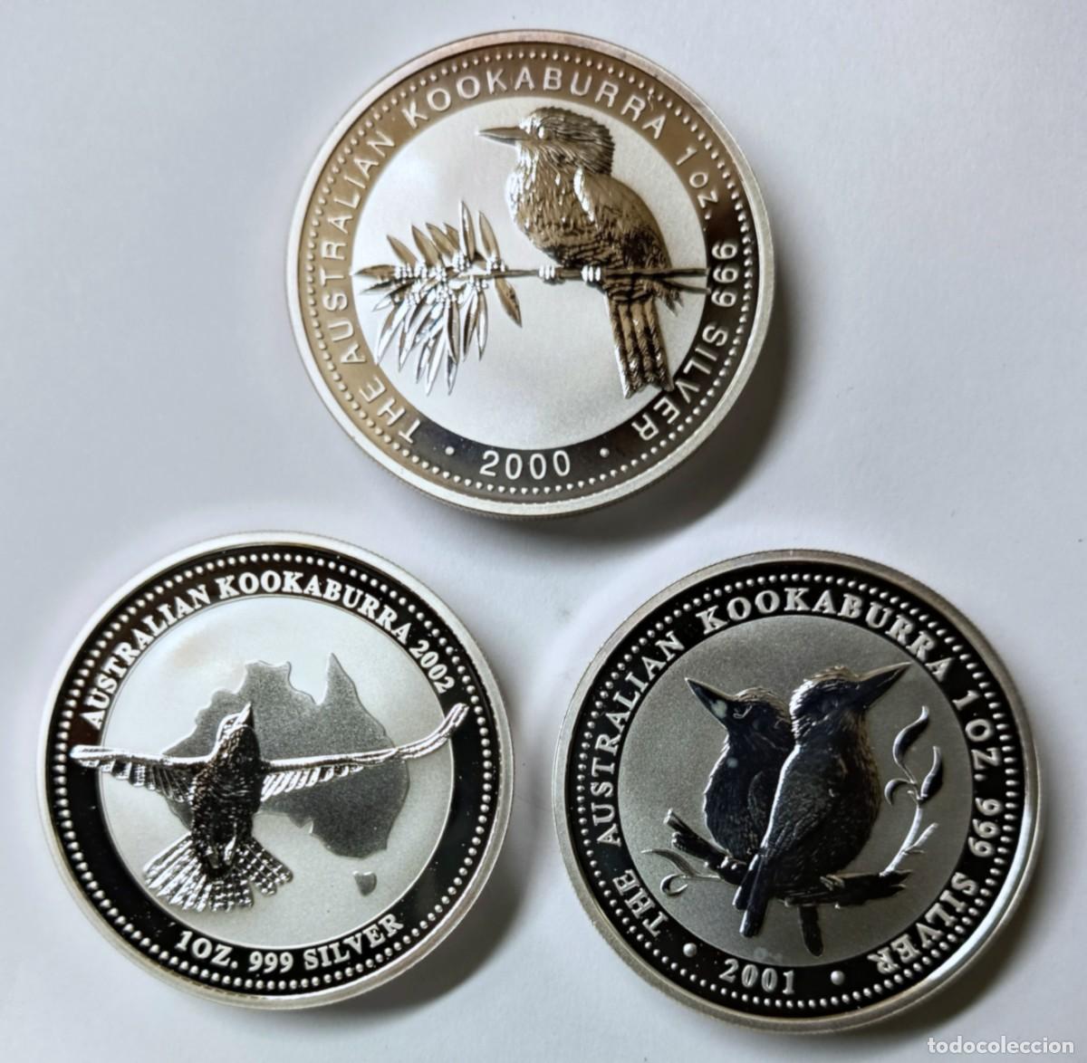 Monedas antiguas de Ocean&iacute;a: AUSTRALIA. 3 MONEDAS DE PLATA (0,999) DE LA SERIE KOOKABURRA. 2000, 2001 Y 2002.