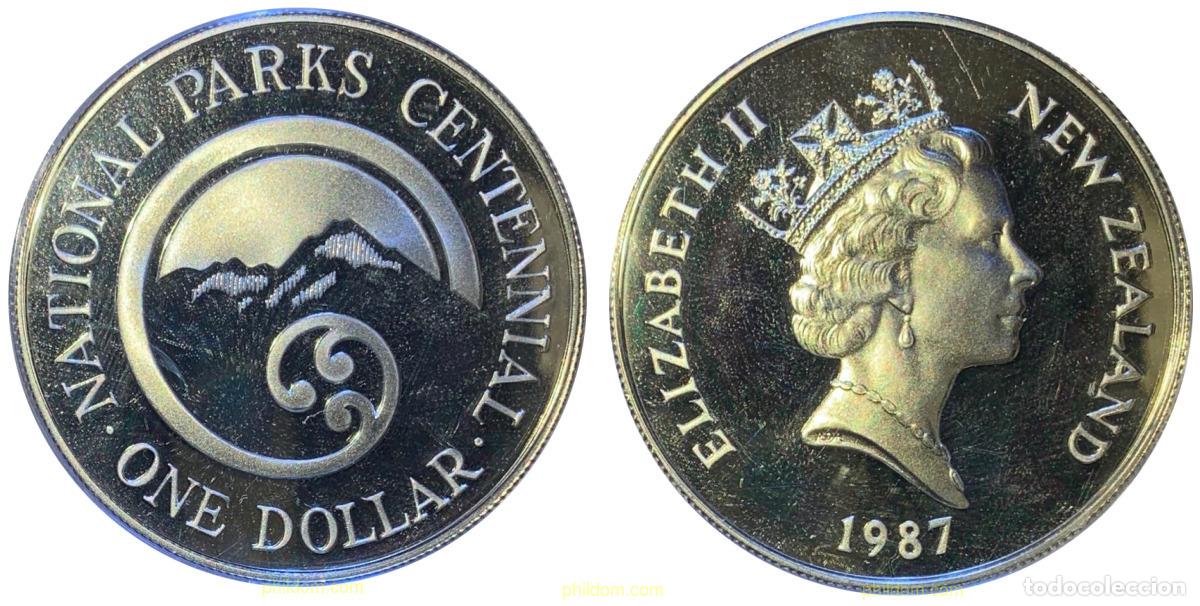 Old Coins of Oceania: 2109 NUEVA ZELANDA 1987 1987 NATIONAL PARKS CENTENNIAL 1 DOLAR ONE SILVER PLATA NEW ZEALAND