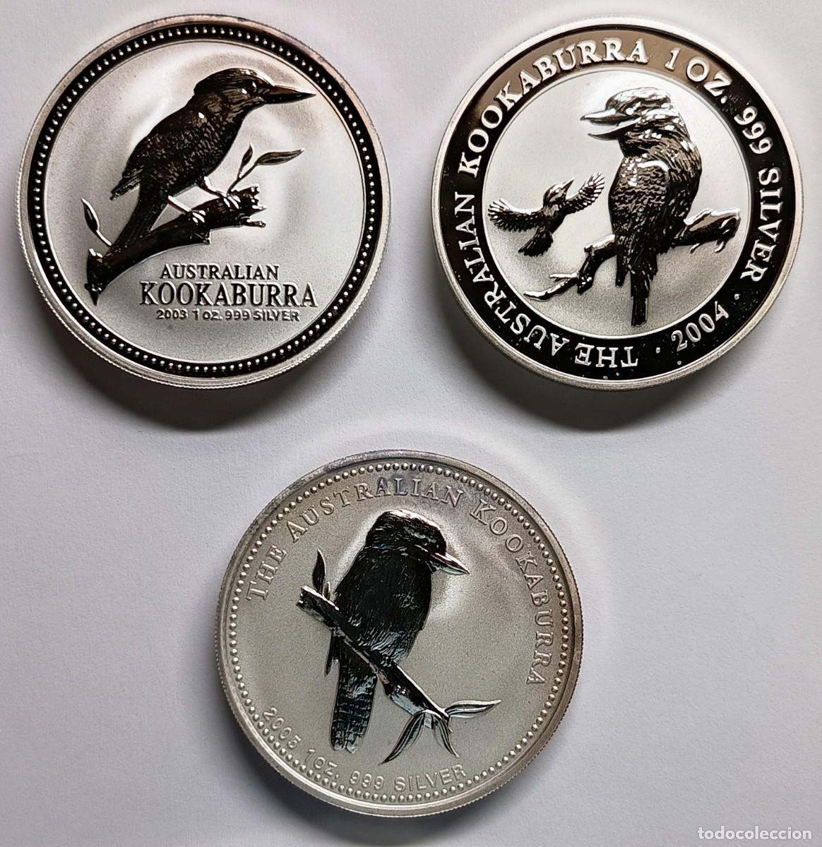 Monedas antiguas de Ocean&iacute;a: AUSTRALIA. 3 MONEDAS DE PLATA (0,999) DE LA SERIE KOOKABURRA. 2003; 2004 Y 2005 (AMBOS A&Ntilde;O CLAVE)