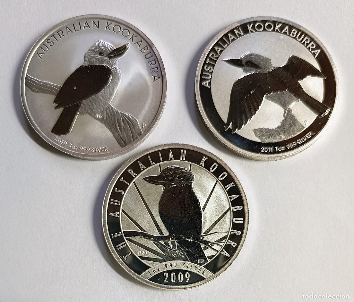 Monedas antiguas de Ocean&iacute;a: AUSTRALIA. 3 MONEDAS DE PLATA (0,999) DE LA SERIE KOOKABURRA. 2009, 2010 Y 2011