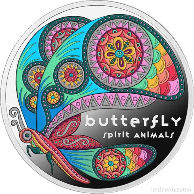 Monedas antiguas de Ocean&iacute;a: NIUE ISLAND DOLAR PLATA SILVER DOLLAR 2025 ANIMALES ESPERITUALES. MARIPOSA