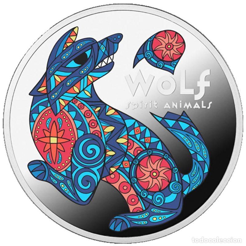 Monedas antiguas de Ocean&iacute;a: NIUE ISLAND DOLAR PLATA SILVER DOLLAR 2025 ANIMALES ESPIRITUALES. LOBO