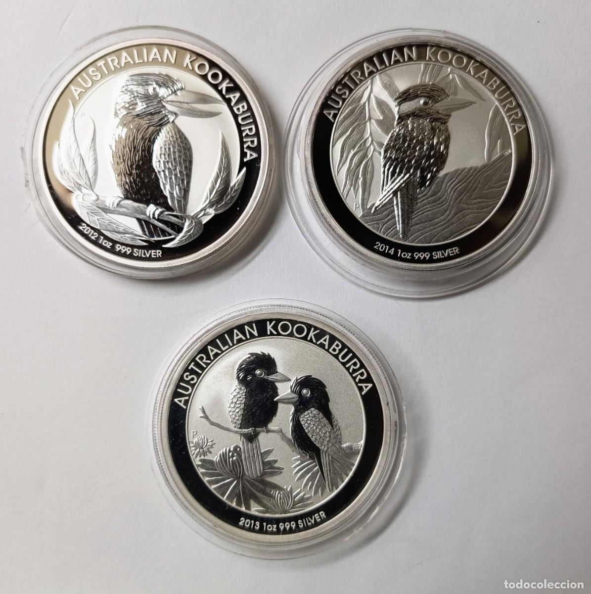 Monedas antiguas de Ocean&iacute;a: AUSTRALIA. 3 MONEDAS DE PLATA (0,999) DE LA SERIE KOOKABURRA. 2012, 2013 Y 2014