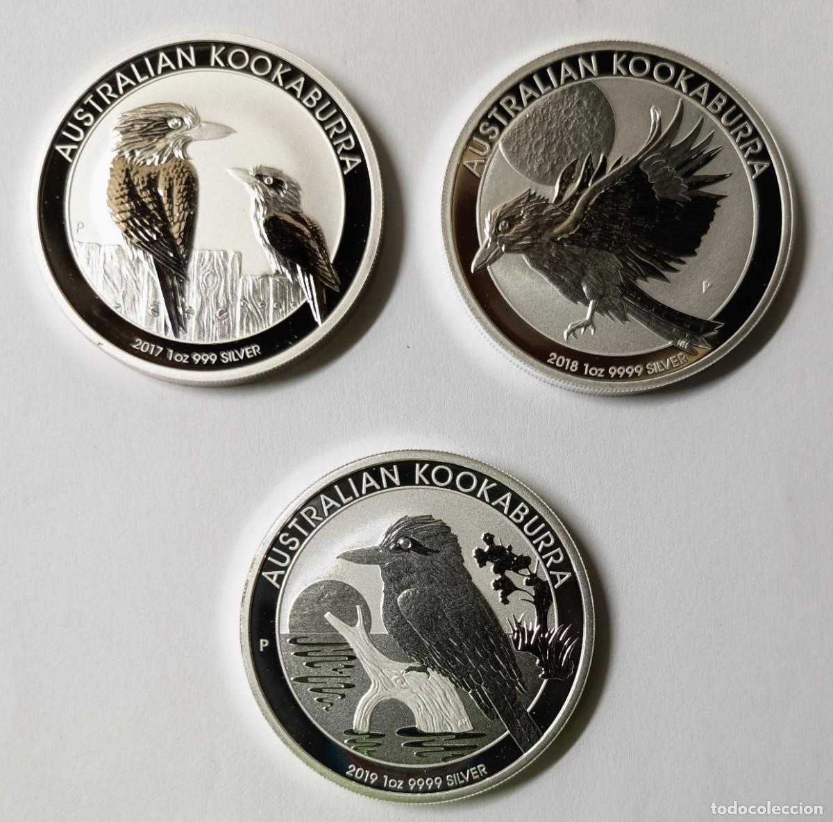 Monedas antiguas de Ocean&iacute;a: AUSTRALIA. 3 MONEDAS DE PLATA (0,999) DE LA SERIE KOOKABURRA. 2017, 2018 Y 2019