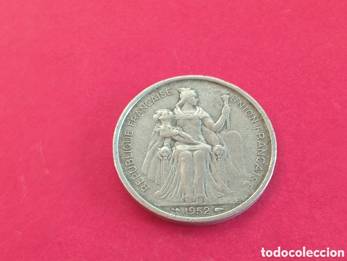 Monedas antiguas de Ocean&iacute;a: 5 francos de Nueva Caledonia 1952