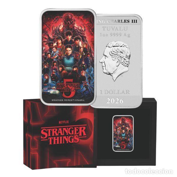 Monedas antiguas de Ocean&iacute;a: 1 dolar TUVALU 2026 - STRANGER THINGS 5 - 1 oz. plata pura NETFLIX