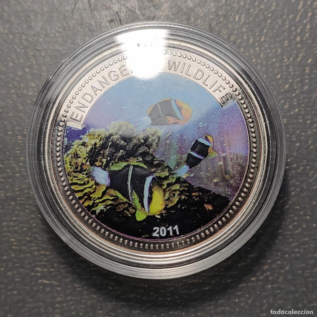 Monedas antiguas de Ocean&iacute;a: PALAU 1 DOLLAR 2011 FAUNA ACUATICA EN PELIGRO PECES ANIMALES CON CAPSULA