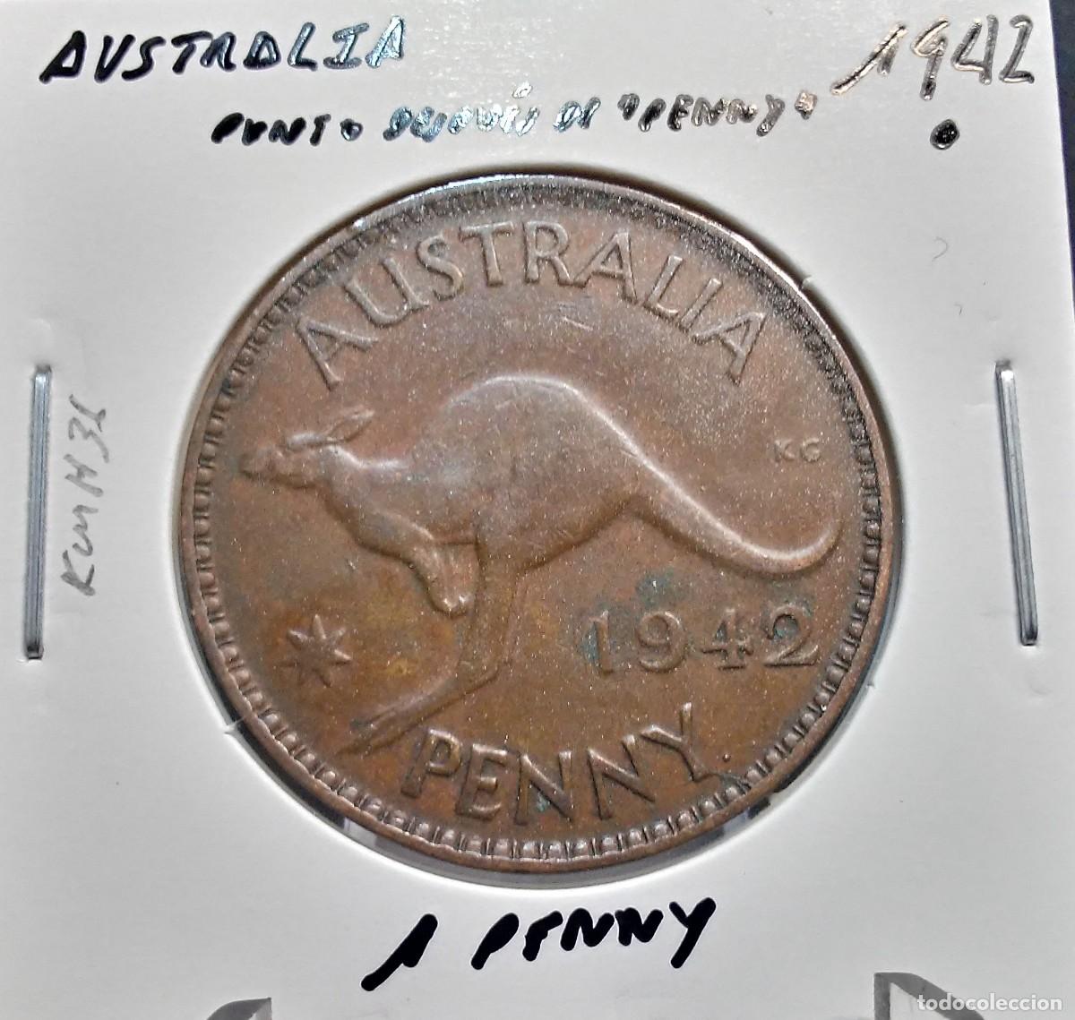 Monedas antiguas de Ocean&iacute;a: AUSTRALIA 1 PENIQUE / PENNY 1942 . KM#36 MBC PUNTE DESPU&Eacute;S DE &rdquo;PENNY&rdquo;.