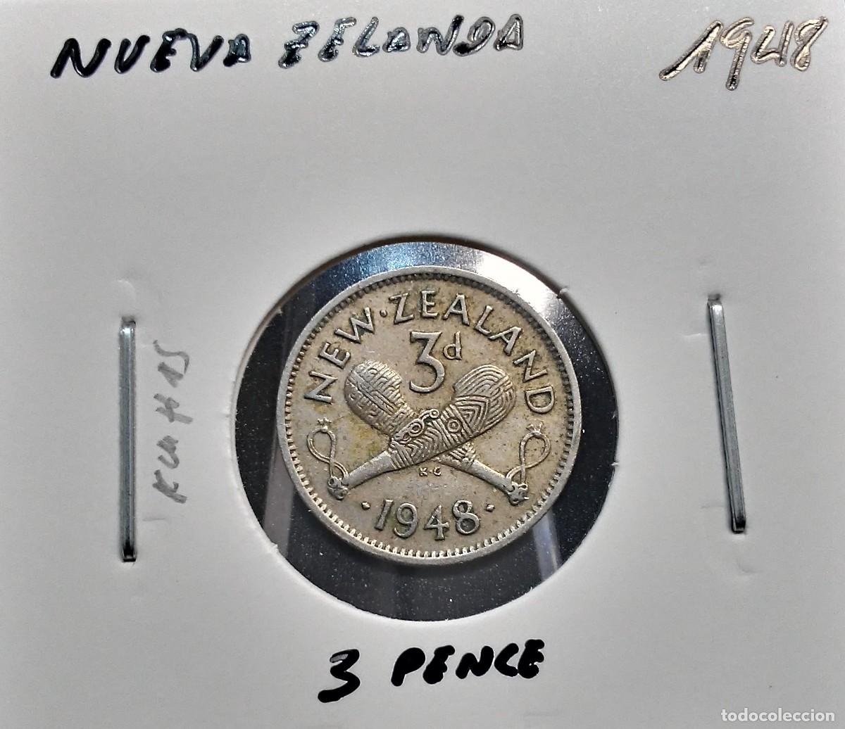 Monedas antiguas de Ocean&iacute;a: NUEVA ZELANDA 3 PENIQUES / PENCE 1948 KM#15 MBC.