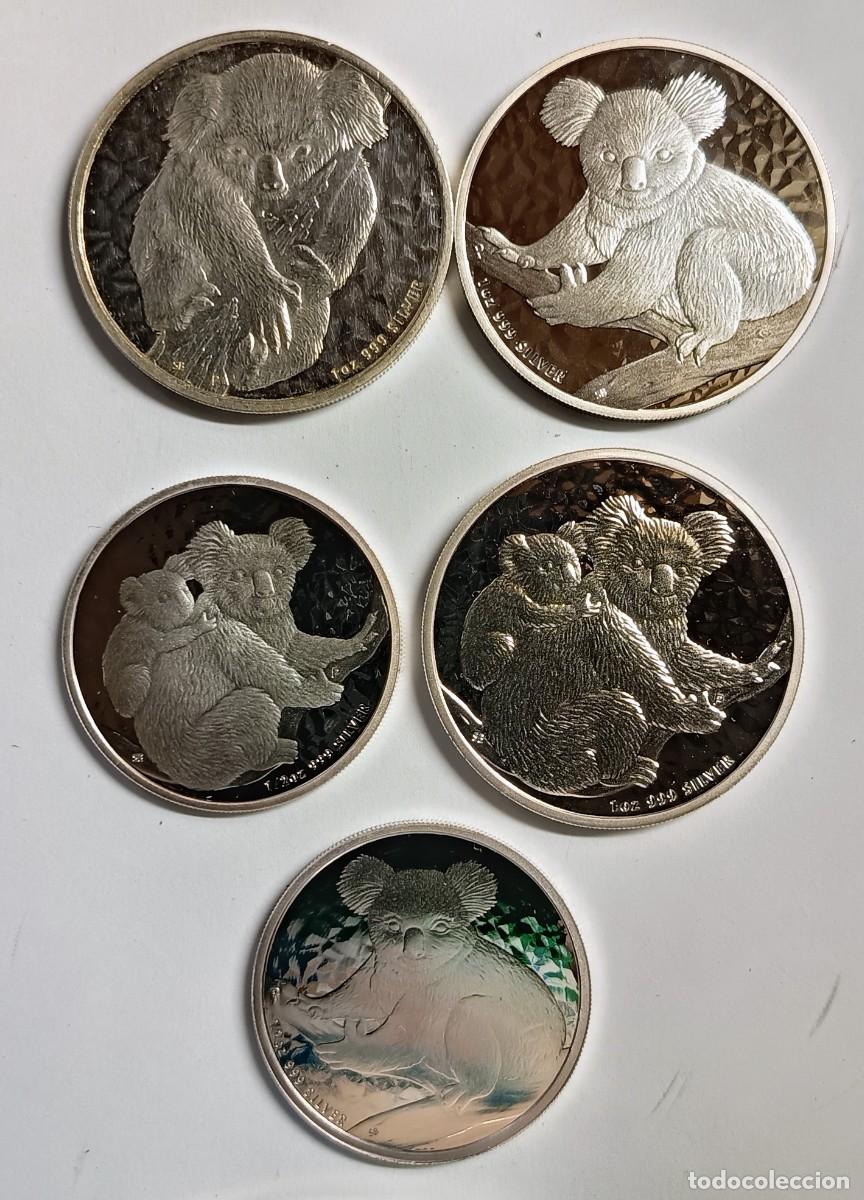 Monedas antiguas de Ocean&iacute;a: AUSTRALIA. 5 MONEDAS DE PLATA (0,999) DE LA SERIE KOALA 2007, 2008 Y 2009 (50 Cents y 1 Dollar)
