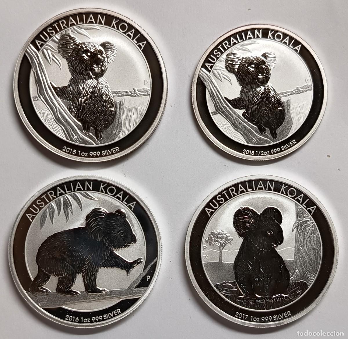 Monedas antiguas de Ocean&iacute;a: AUSTRALIA. 4 MONEDAS DE PLATA (0,999) DE LA SERIE KOALA 2015. 2016 y 2017 (50 Cents y 1 Dollar)