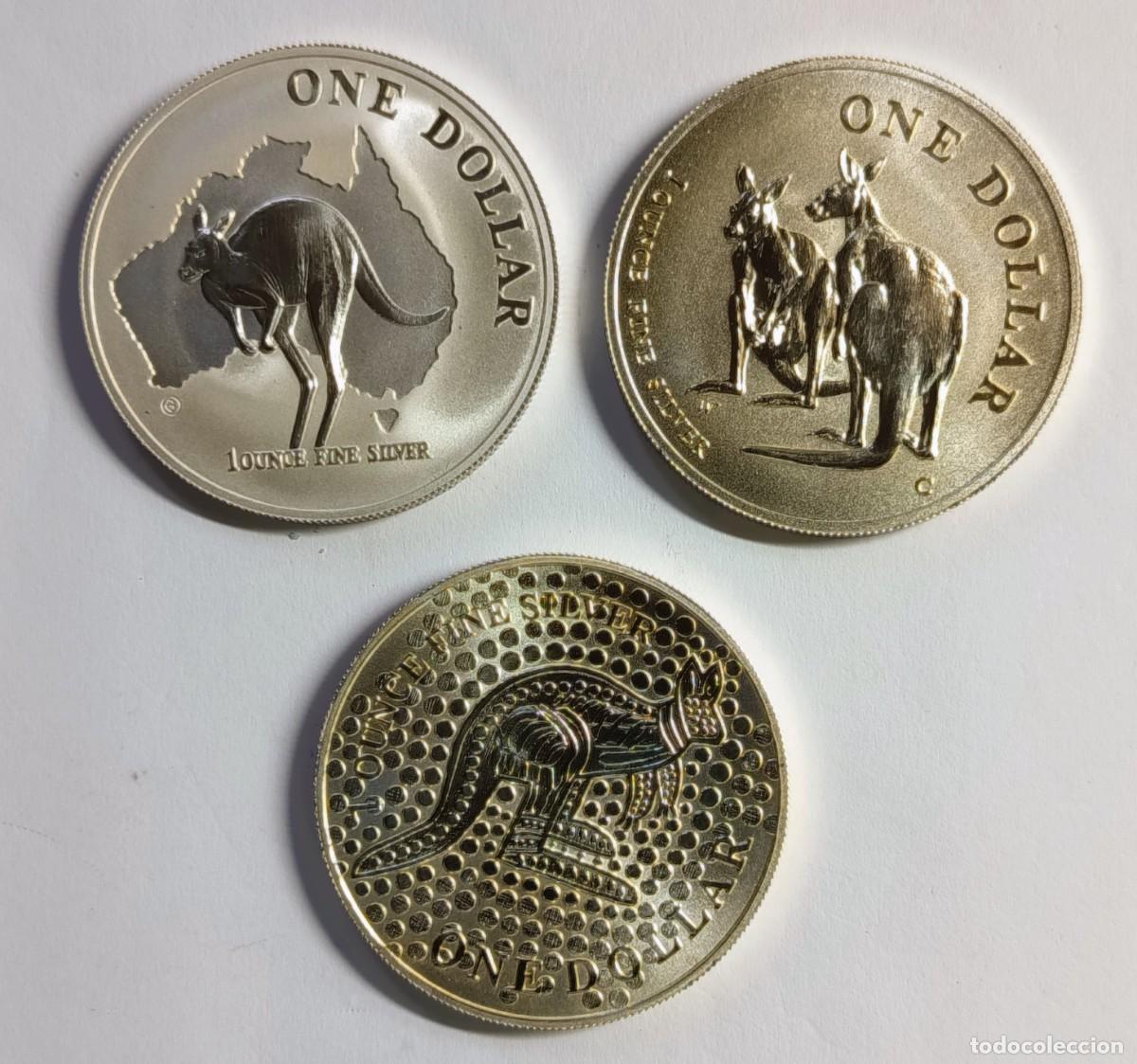 Monedas antiguas de Ocean&iacute;a: AUSTRALIA. 3 MONEDAS DE PLATA (0,999) DE LA SERIE CANGURO (3) A&Ntilde;OS 1999, 2000 Y 2001