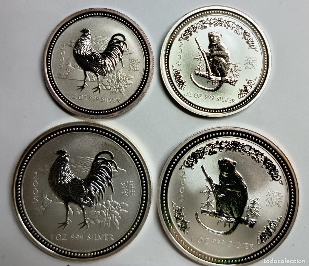 Monedas antiguas de Ocean&iacute;a: AUSTRALIA. 4 MONEDAS DE PLATA (0,999): CALENDARIO LUNAR (4): 50 Cents, 1 D&oacute;lar. 2004 y 2005