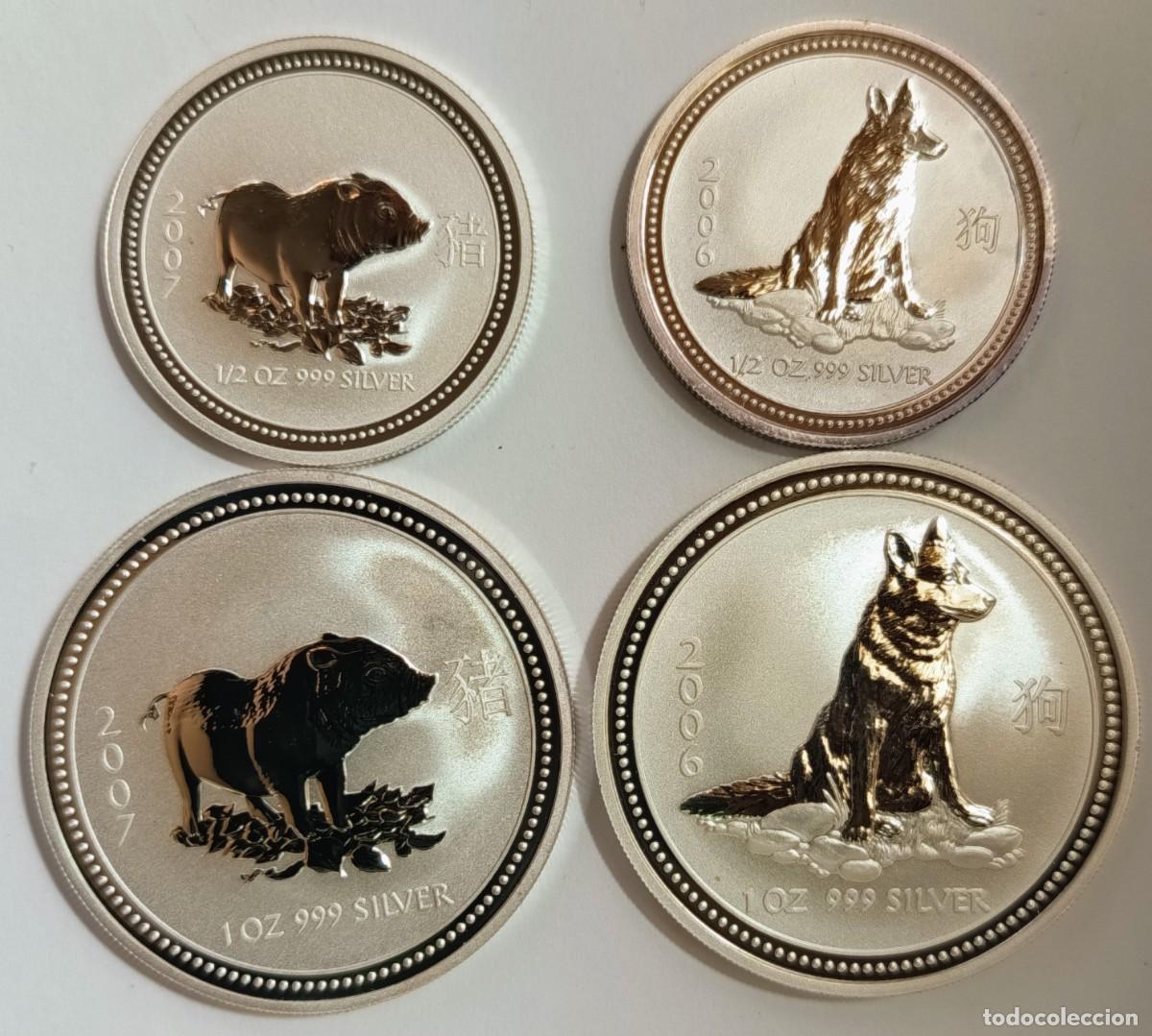 Monedas antiguas de Ocean&iacute;a: AUSTRALIA. 4 MONEDAS DE PLATA (0,999): CALENDARIO LUNAR (5): 50 Cents, 1 D&oacute;lar. 2006 y 2007